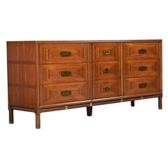 Cherry and Olive Wood Inlay Thomasville Campaign Style Talisman Dresser Credenza
