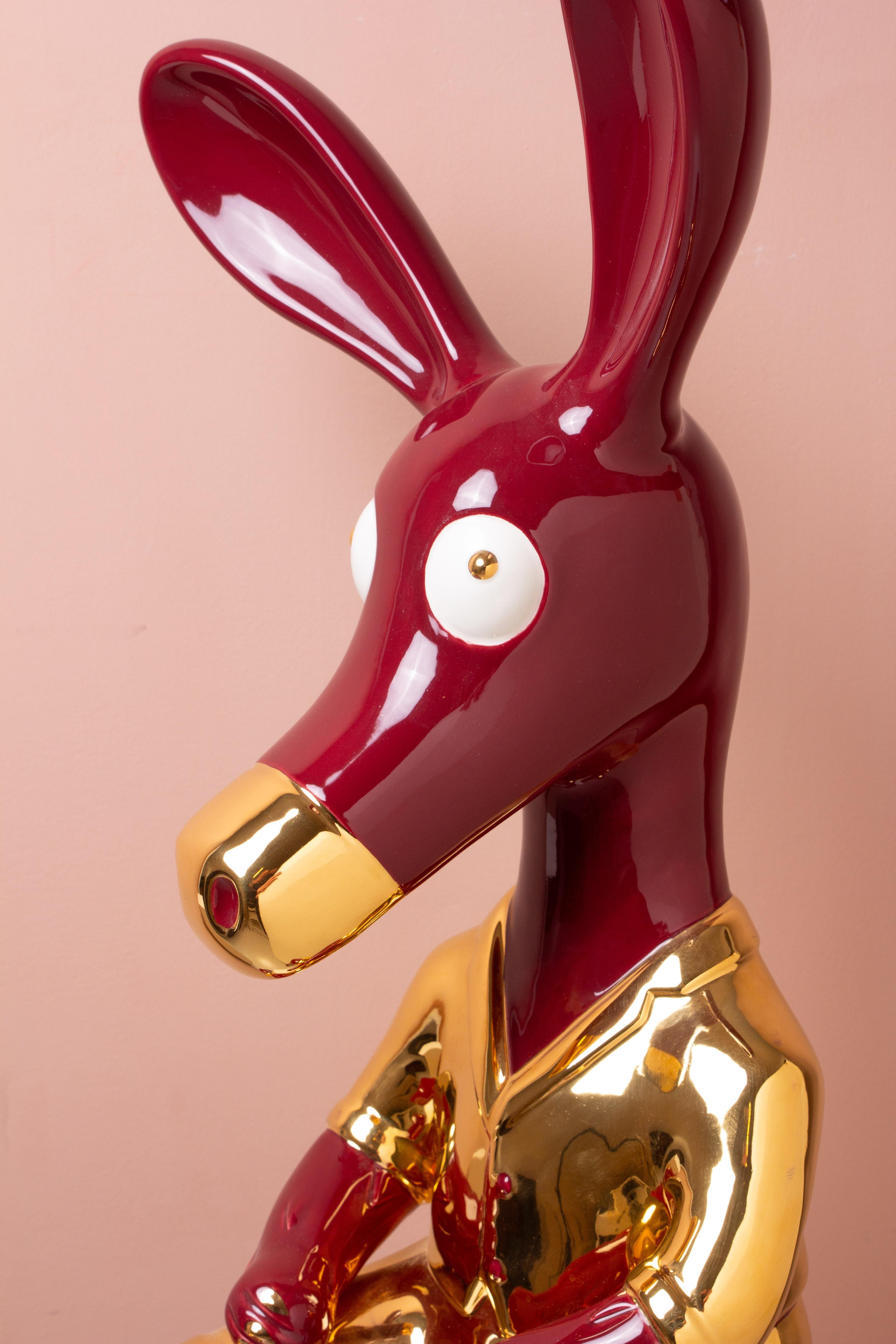 Cherry ang gold donky sculpture, ceramic and 24k gold finish For Sale 4