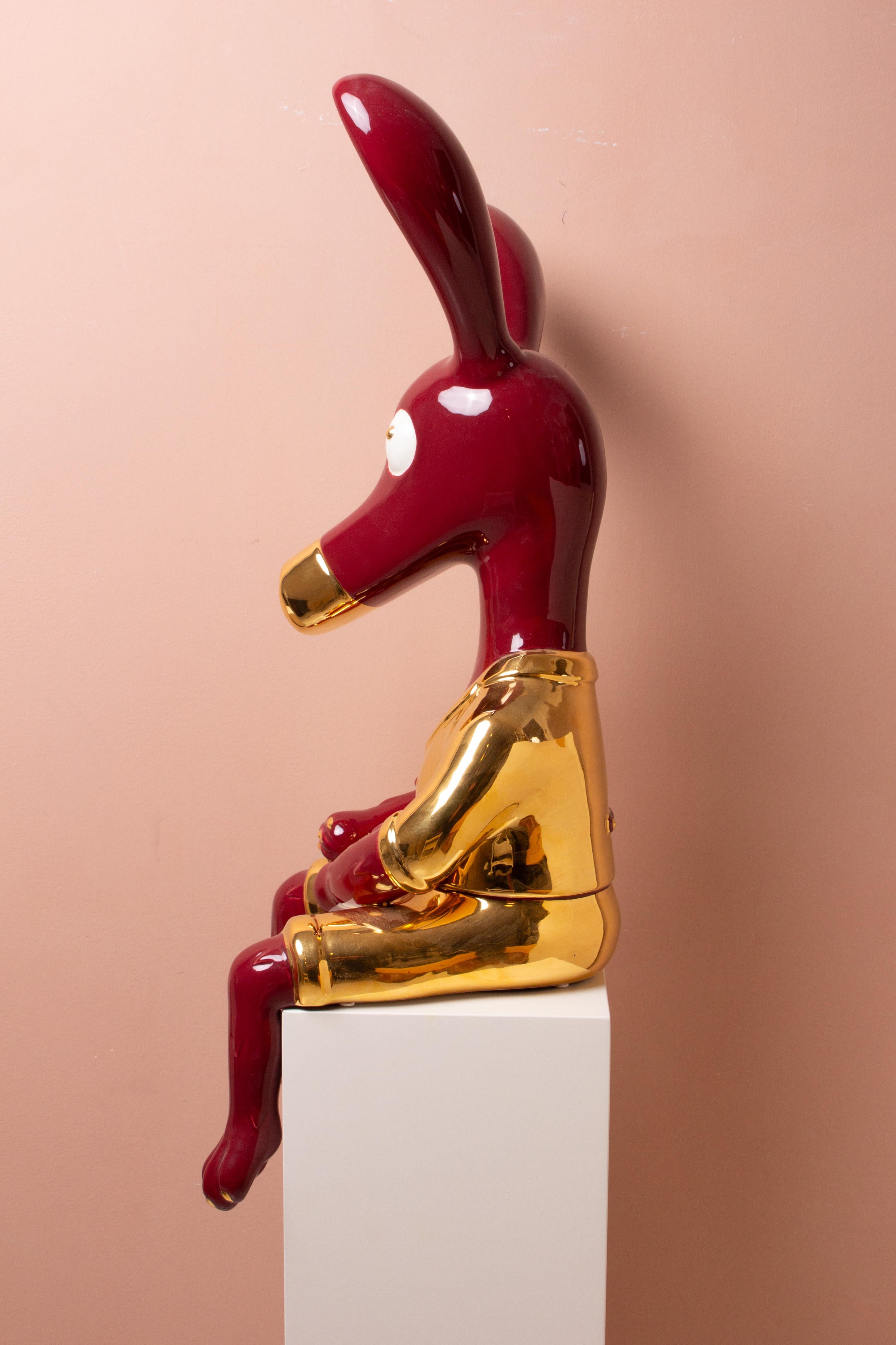 Cherry ang gold donky sculpture, ceramic and 24k gold finish For Sale 2