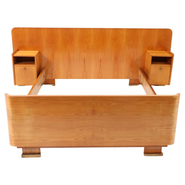 Cherry Art Deco Bed Frame by De Coene Frères, 1930s at 1stDibs