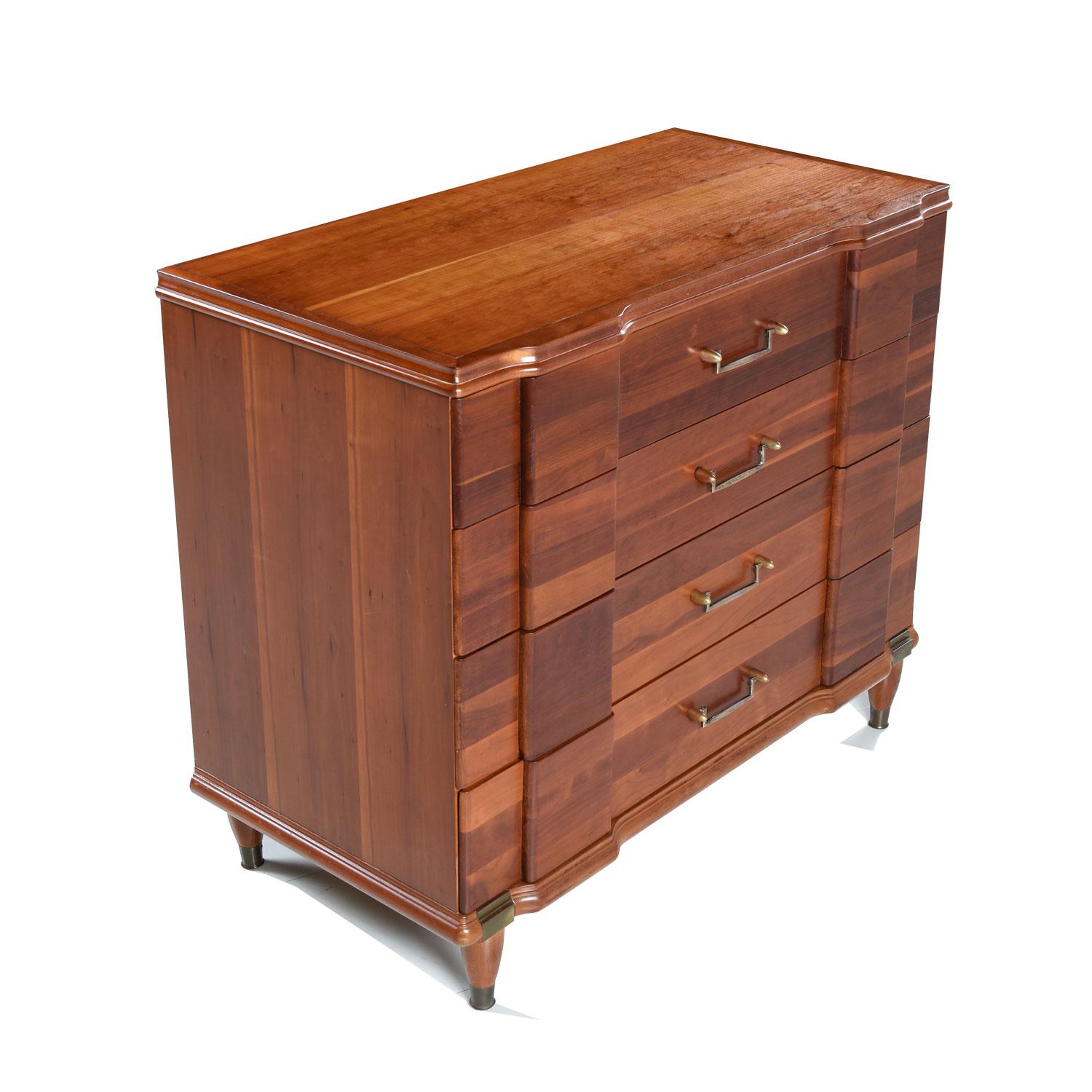 Machine Age Cherry Bachelors Chest by Hickory MFG with Brass Bullet Shaped Handles