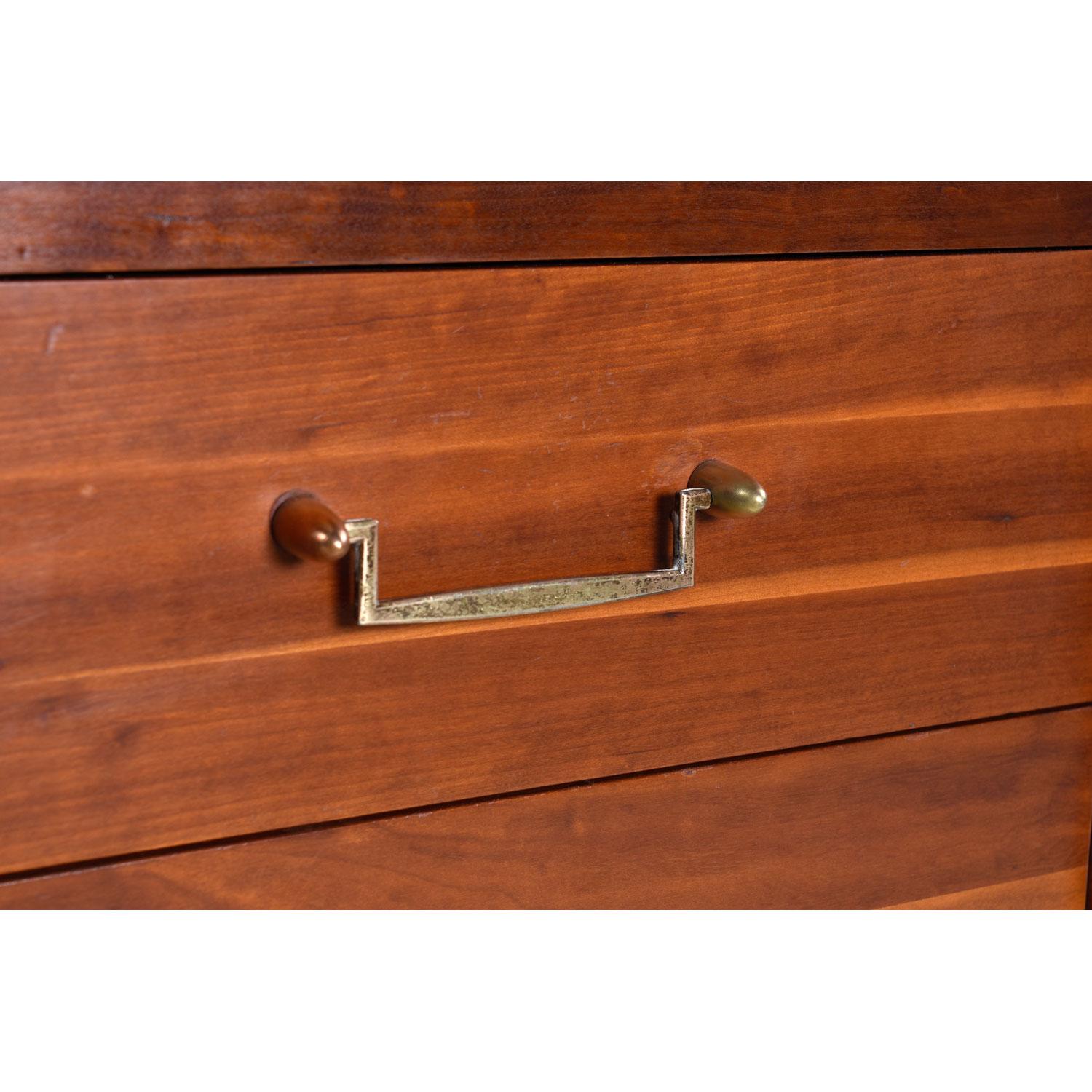 Cherry Bachelors Chest by Hickory MFG with Brass Bullet Shaped Handles In Excellent Condition In Chattanooga, TN