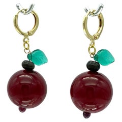Artisan Cherry Bakelite Dangle Earrings with Garnet & Gold-Filled, USA