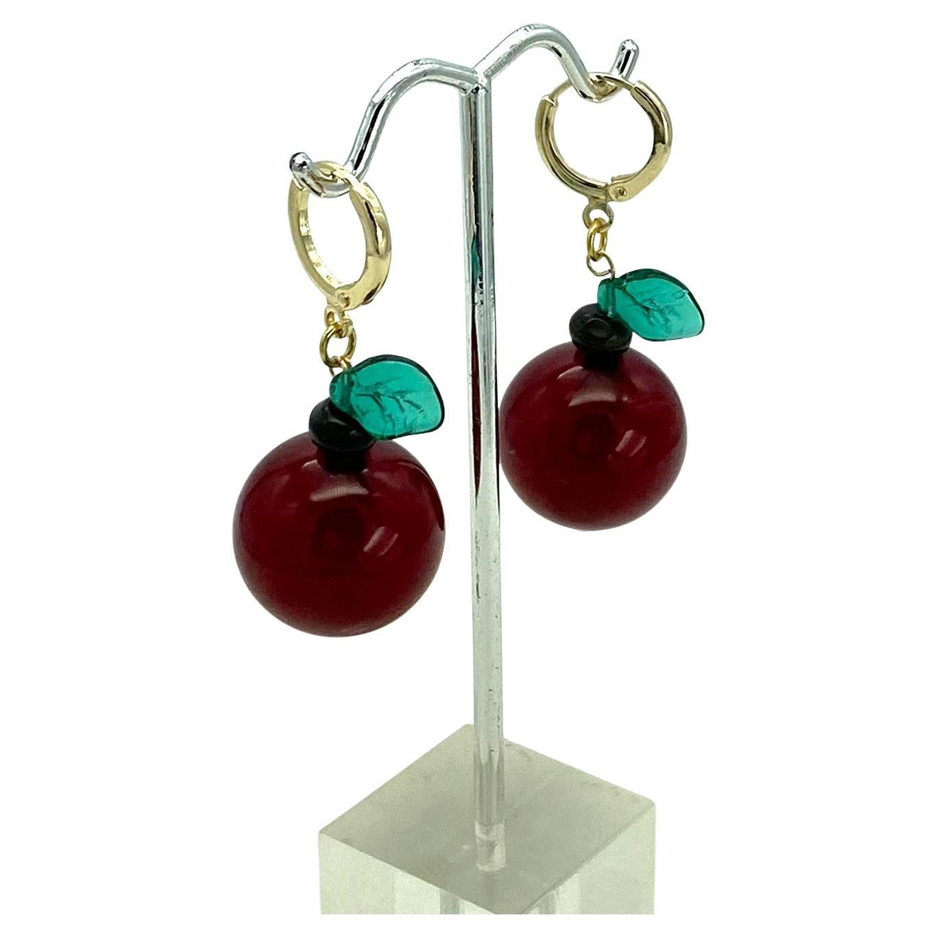 Women's Cherry Bakelite and Gold Filled Dangle Earrings For Sale