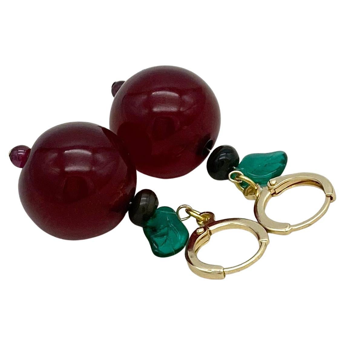 Cherry Bakelite and Gold Filled Dangle Earrings For Sale