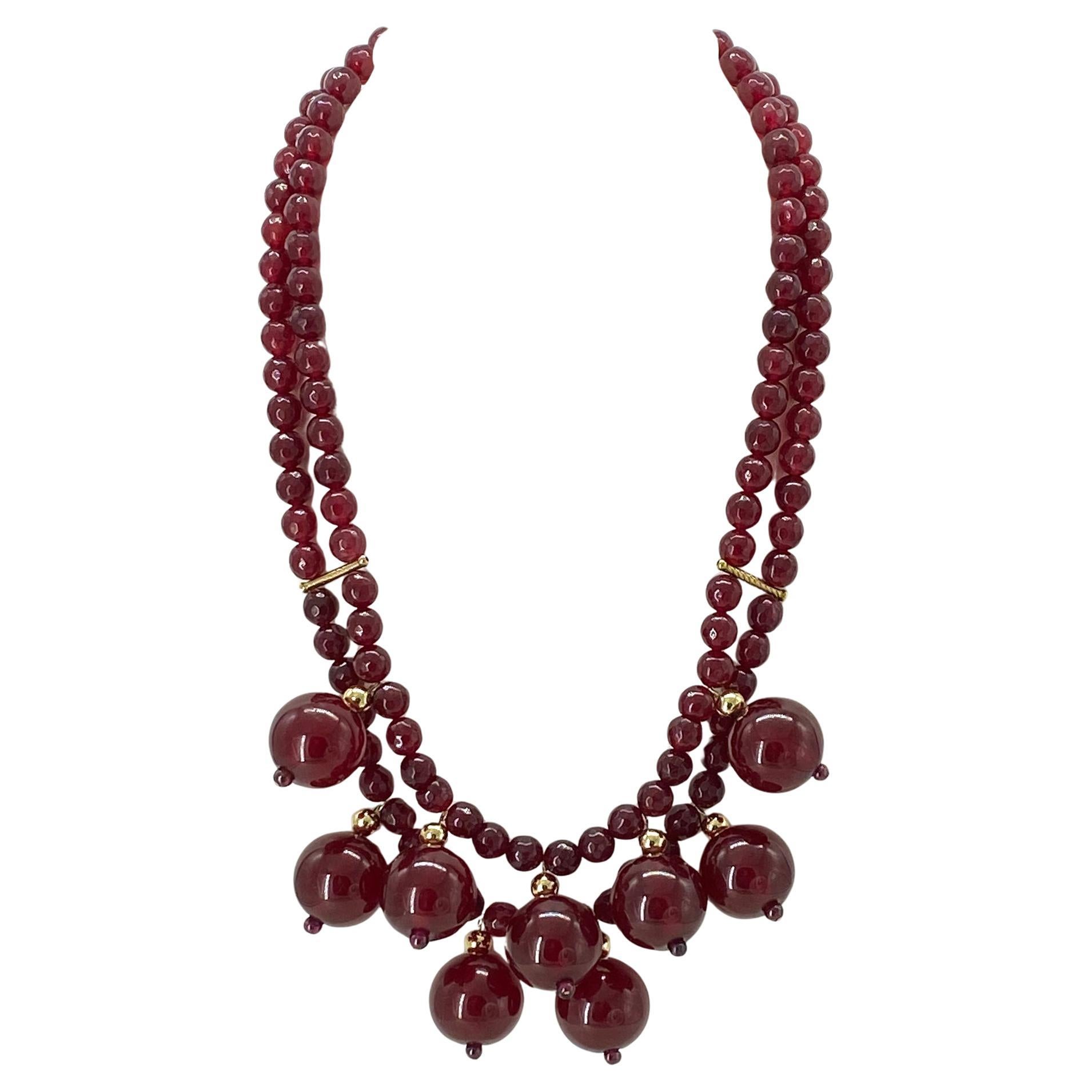 Cherry Bakelite and Gold-Filled Multi-Strand Necklace with Garnet For Sale