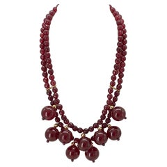 Cherry Bakelite and Gold-Filled Multi-Strand Necklace with Garnet