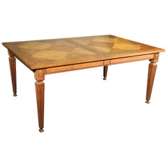 Cherry Baker French Louis XVI Style Marquetry Dining Table with Two Leaves C1960