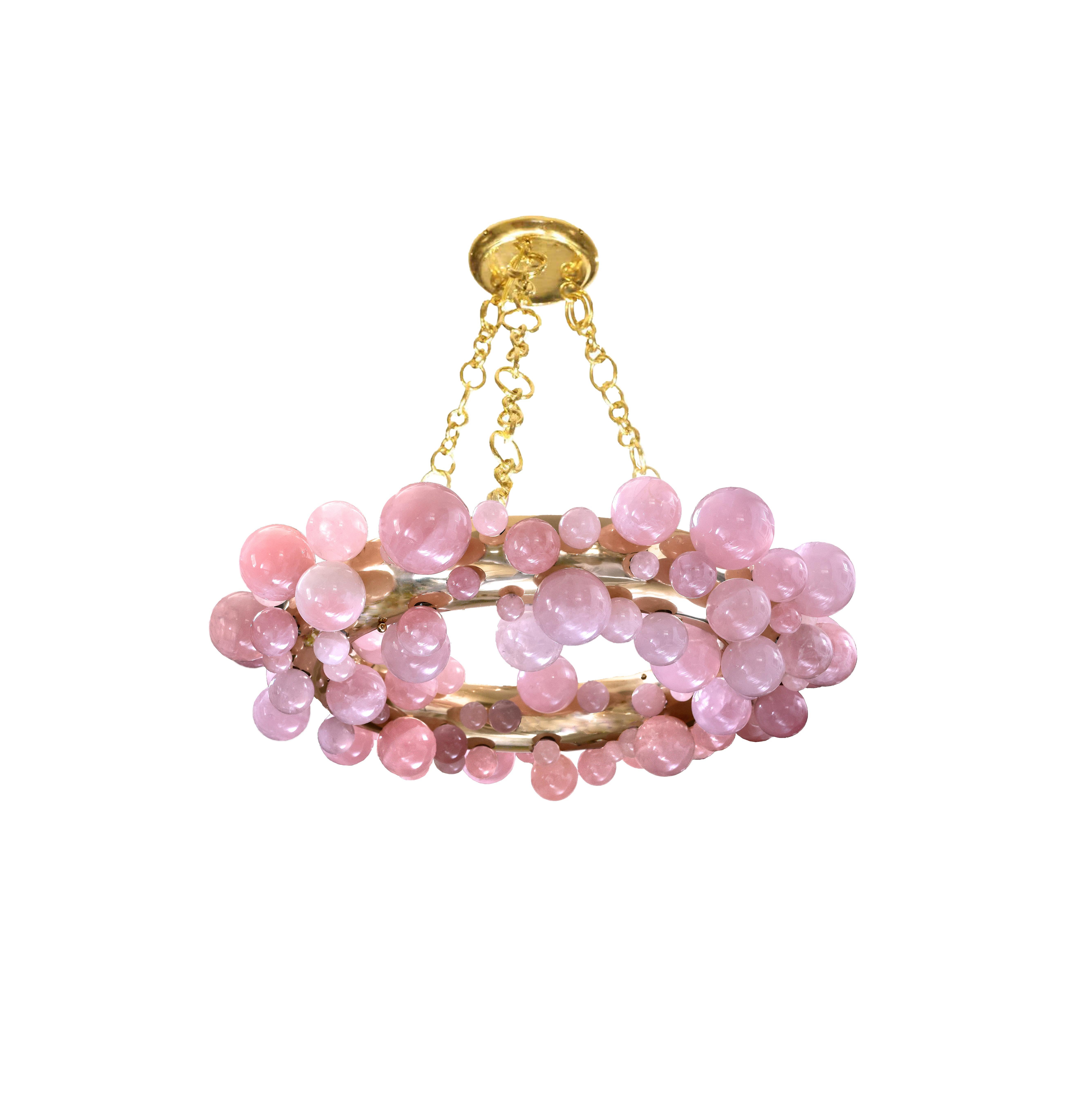 Lustre en cristal de roche rose à bulles par Phoenix Excellent état - En vente à New York, NY