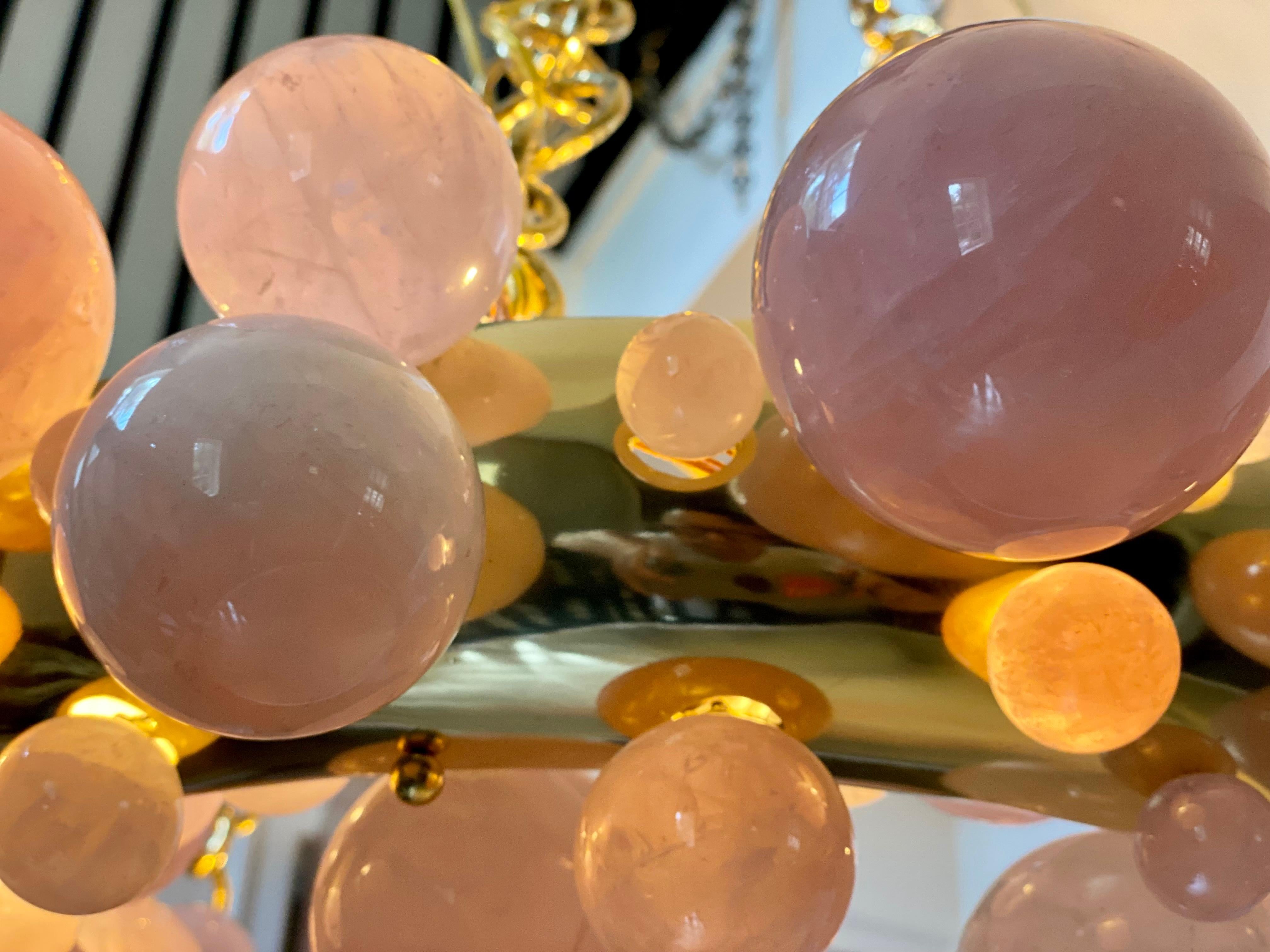 Lustre en cristal de roche rose à bulles par Phoenix en vente 1