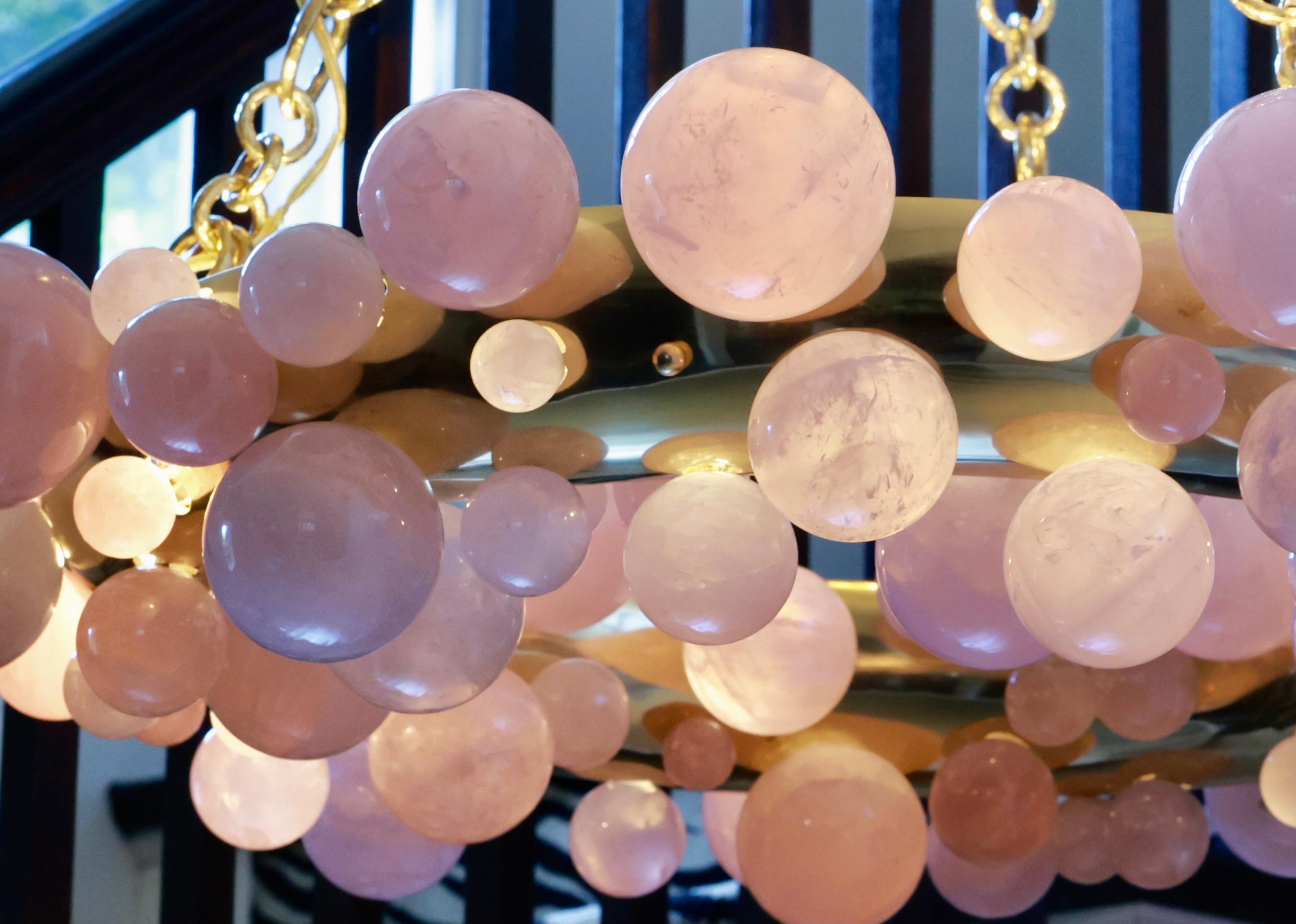 XXIe siècle et contemporain Lustre en cristal de roche rose à bulles par Phoenix en vente