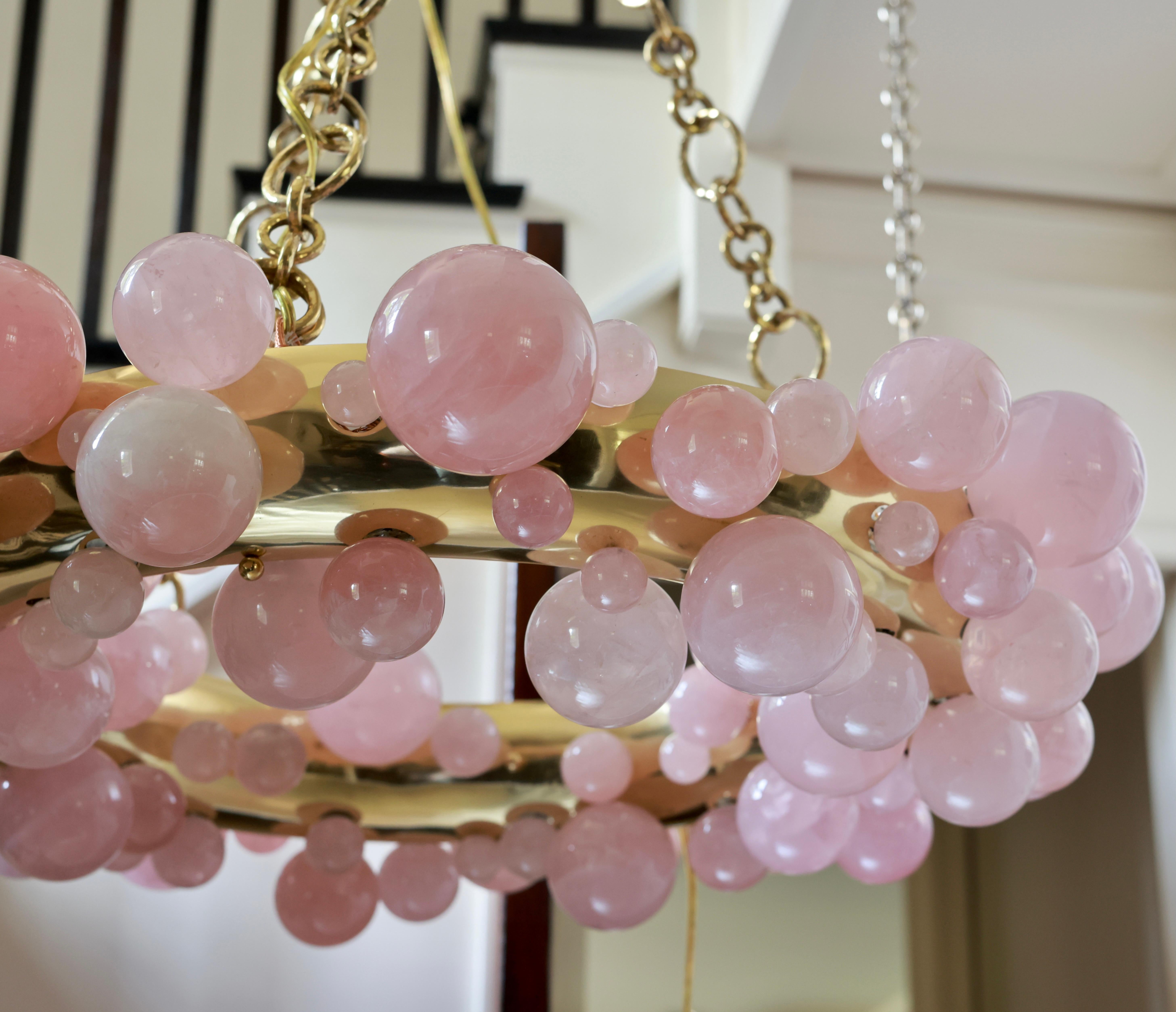 Pink Bubble Ring 27 Rock Crystal Chandelier by Phoenix In Excellent Condition For Sale In New York, NY