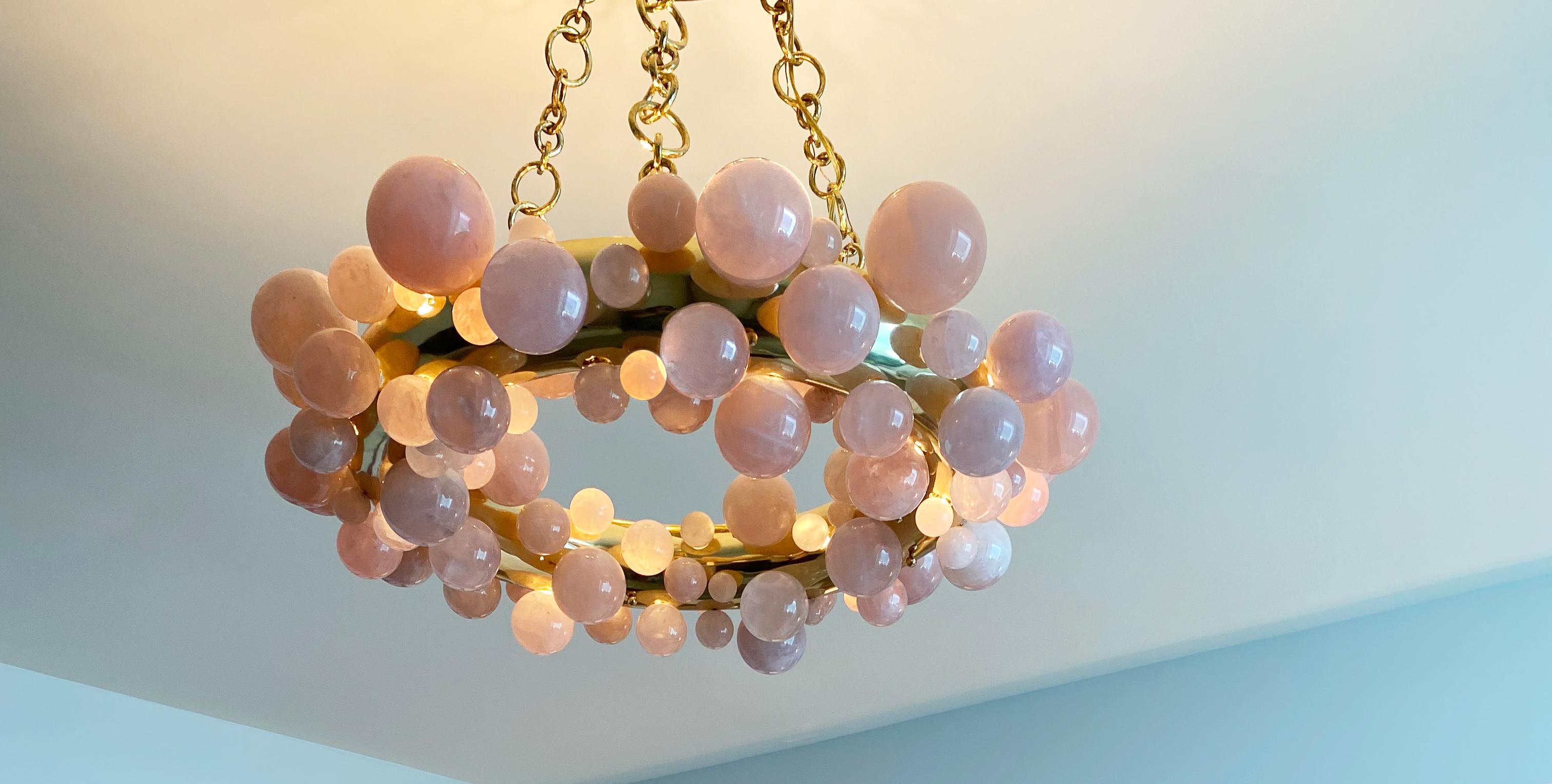 Pink Bubble Ring 35 Rock Crystal Chandelier by Phoenix In Excellent Condition For Sale In New York, NY
