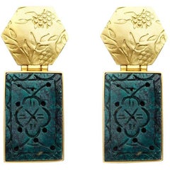 Cherry Blossom 18 Karat Gold Earrings with Antique Turquoise