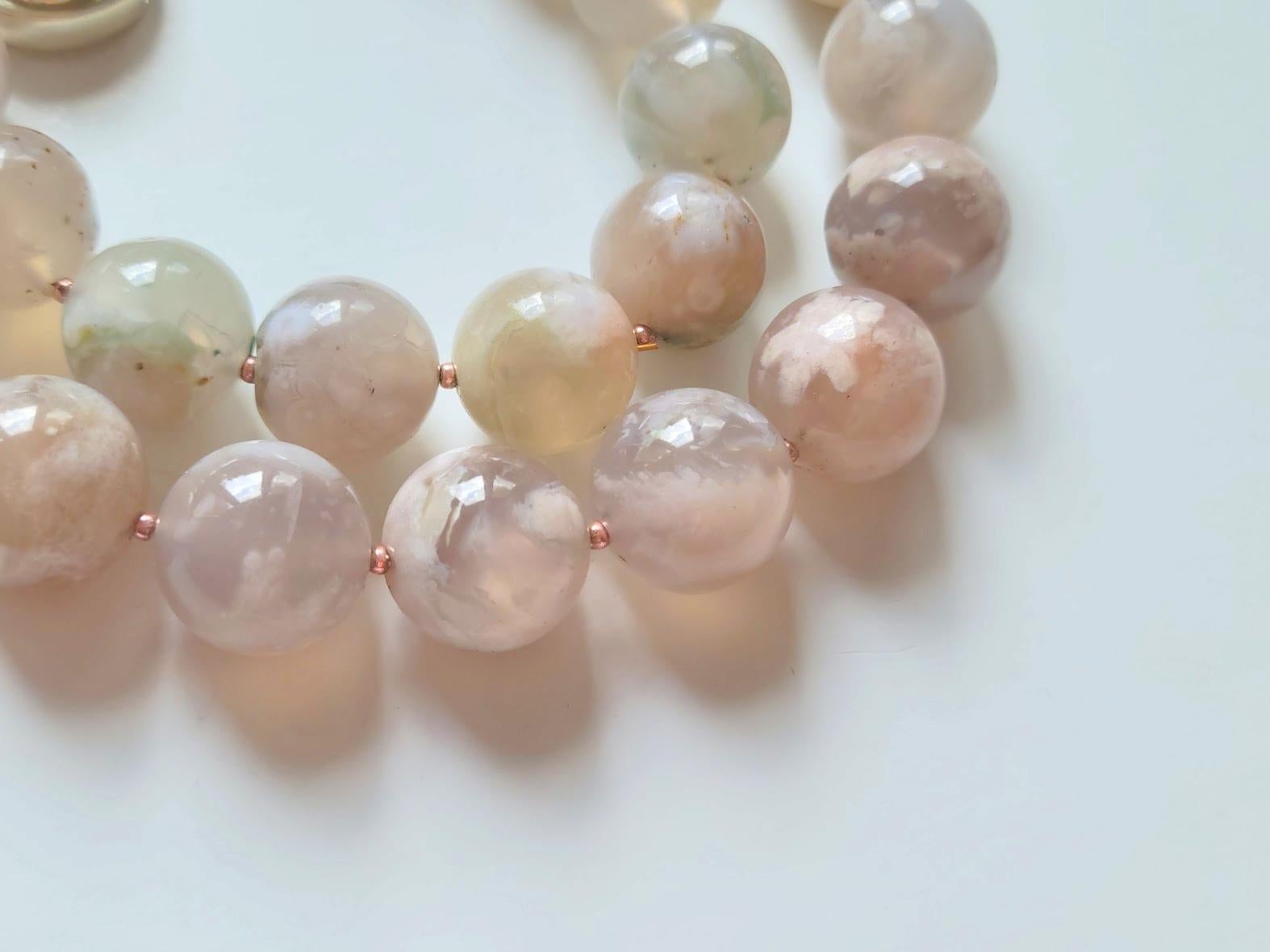 Bead Cherry Blossom Agate Necklace For Sale