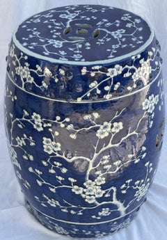 Cherry Blossom Blue & White Glazed Terracotta Garden Stool