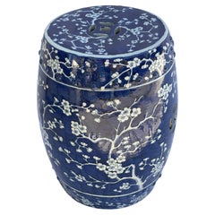 Cherry Blossom Blue & White Glazed Terracotta Garden Stool