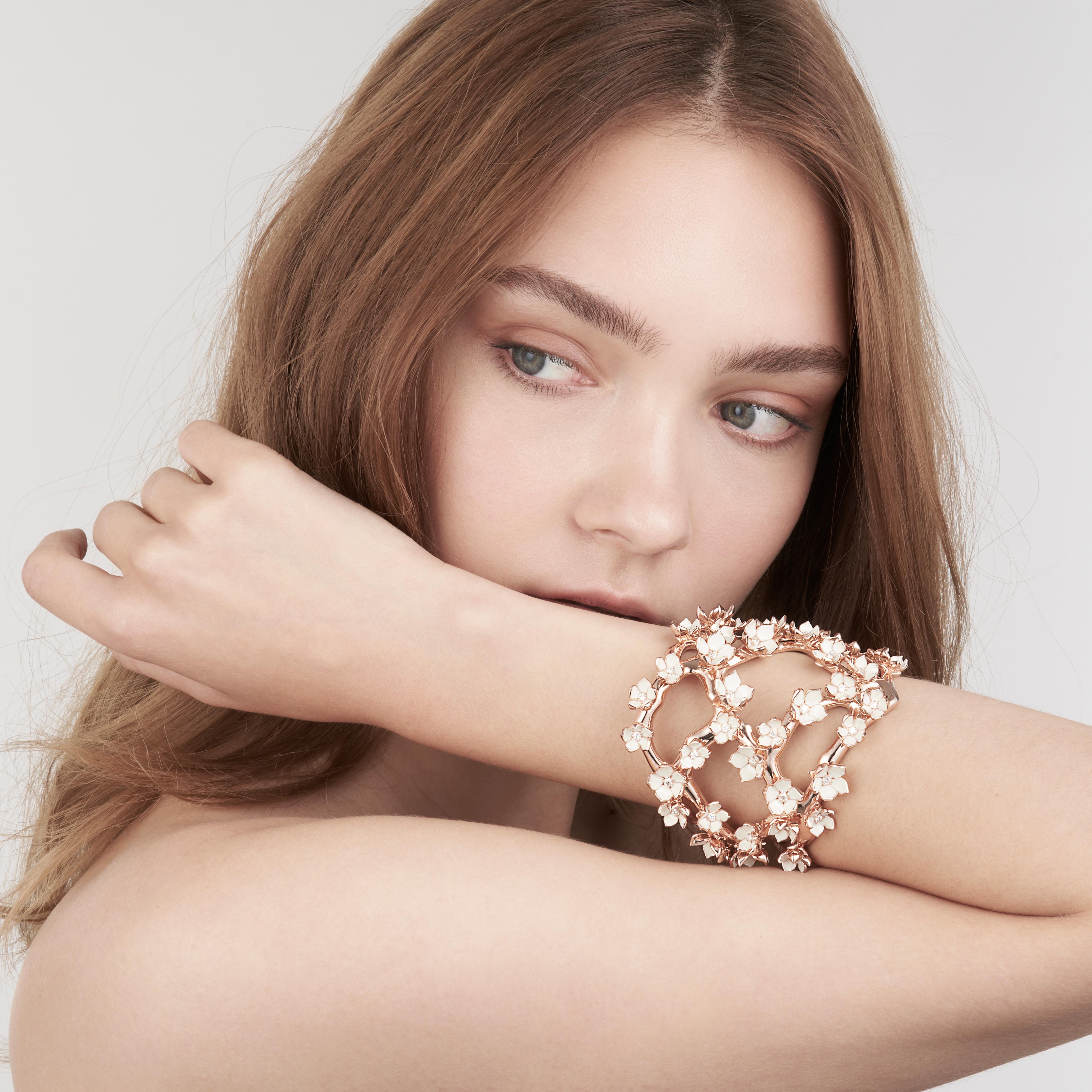 Cherry Blossom (Multi) Flower Cuff is a couture piece from the Cherry Blossom collection. Inspired by Japanese wild flora and the natural world, Cherry Blossom features timeless pieces of exceptional quality and originality. Handcrafted from rose