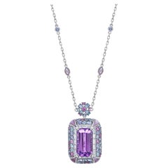 Cherry Blossom Kunzite Necklace with Mother of Pearl, Gemstones & Diamonds 18KWG