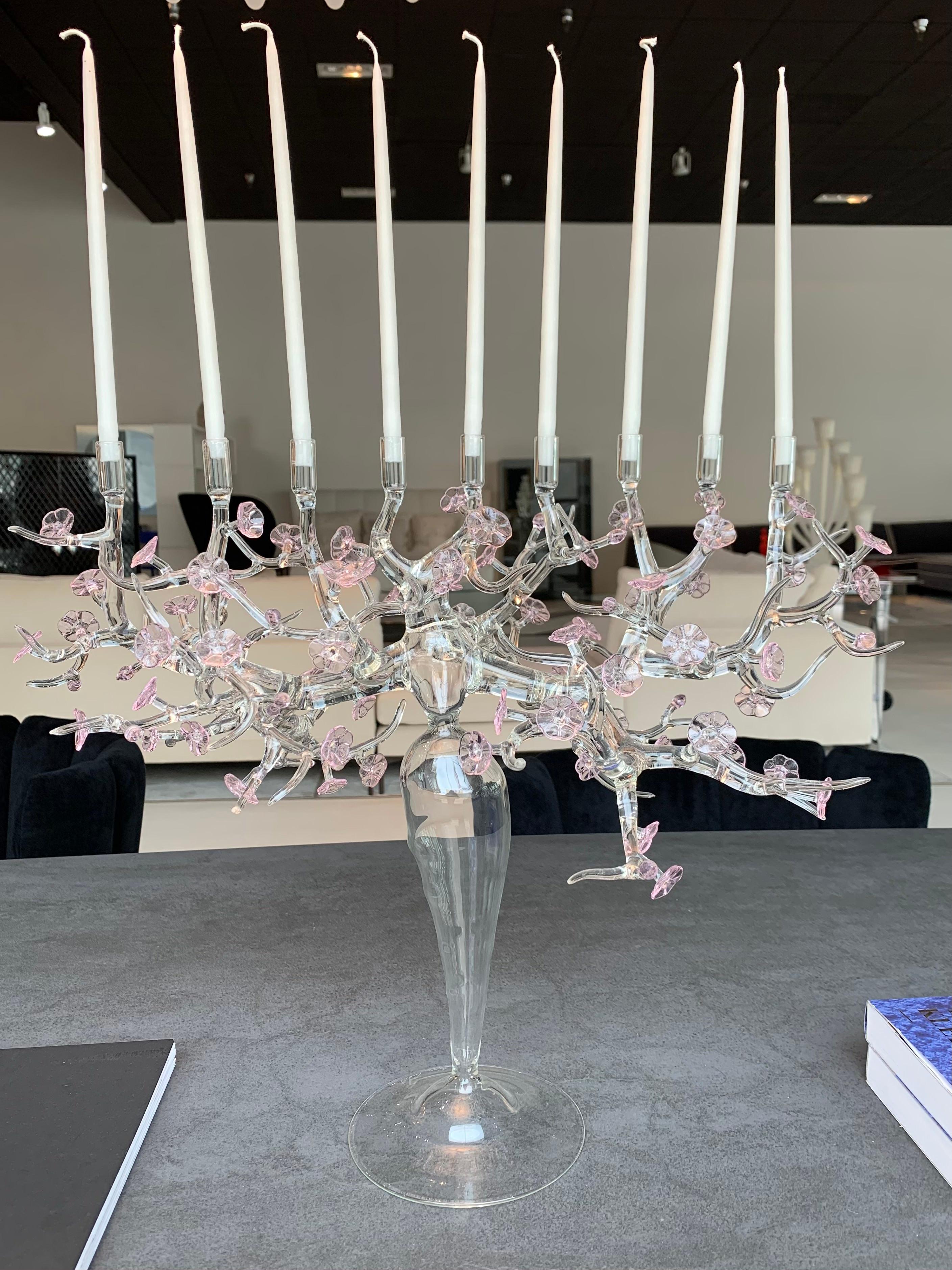 Modern In Stock in Los Angeles, Cherry Blossom Glass Candleabra, Simone Crestani For Sale