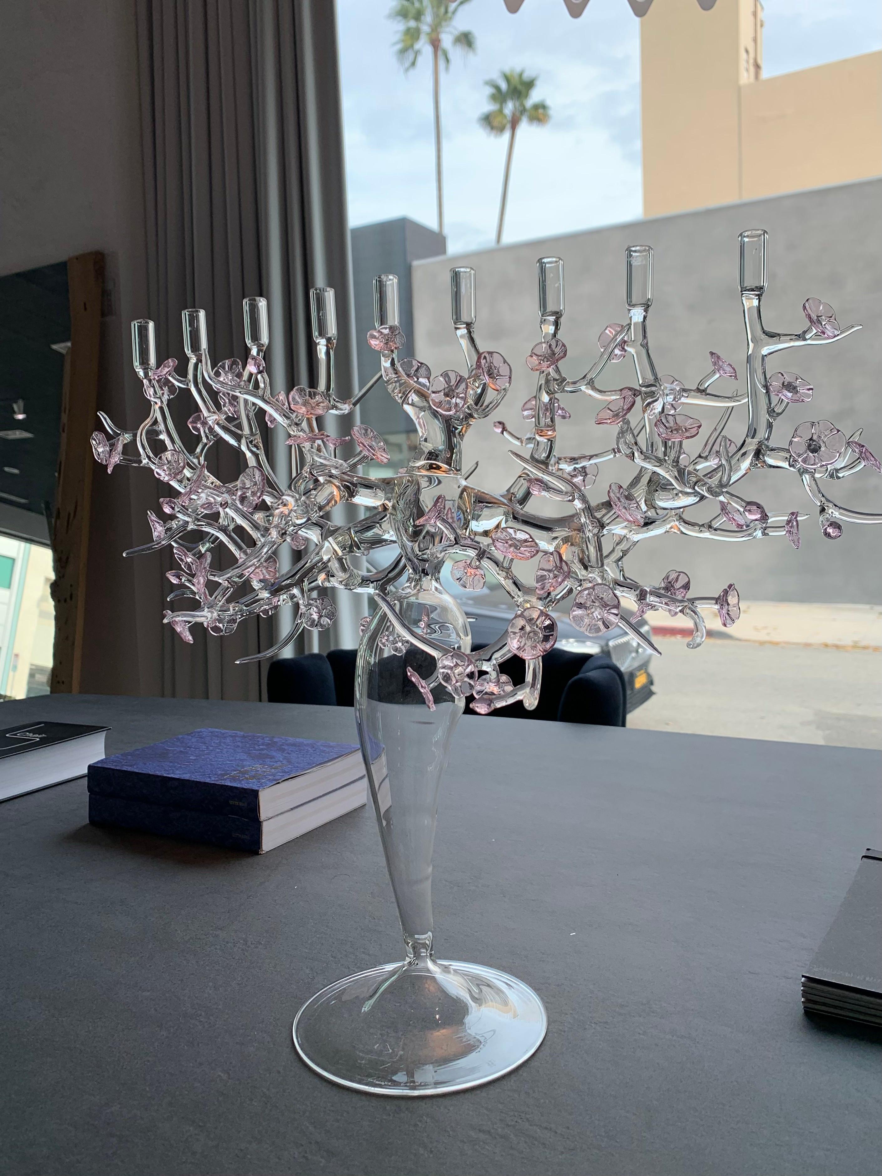 In Stock in Los Angeles, Cherry Blossom Glass Candleabra, Simone Crestani In New Condition For Sale In Beverly Hills, CA