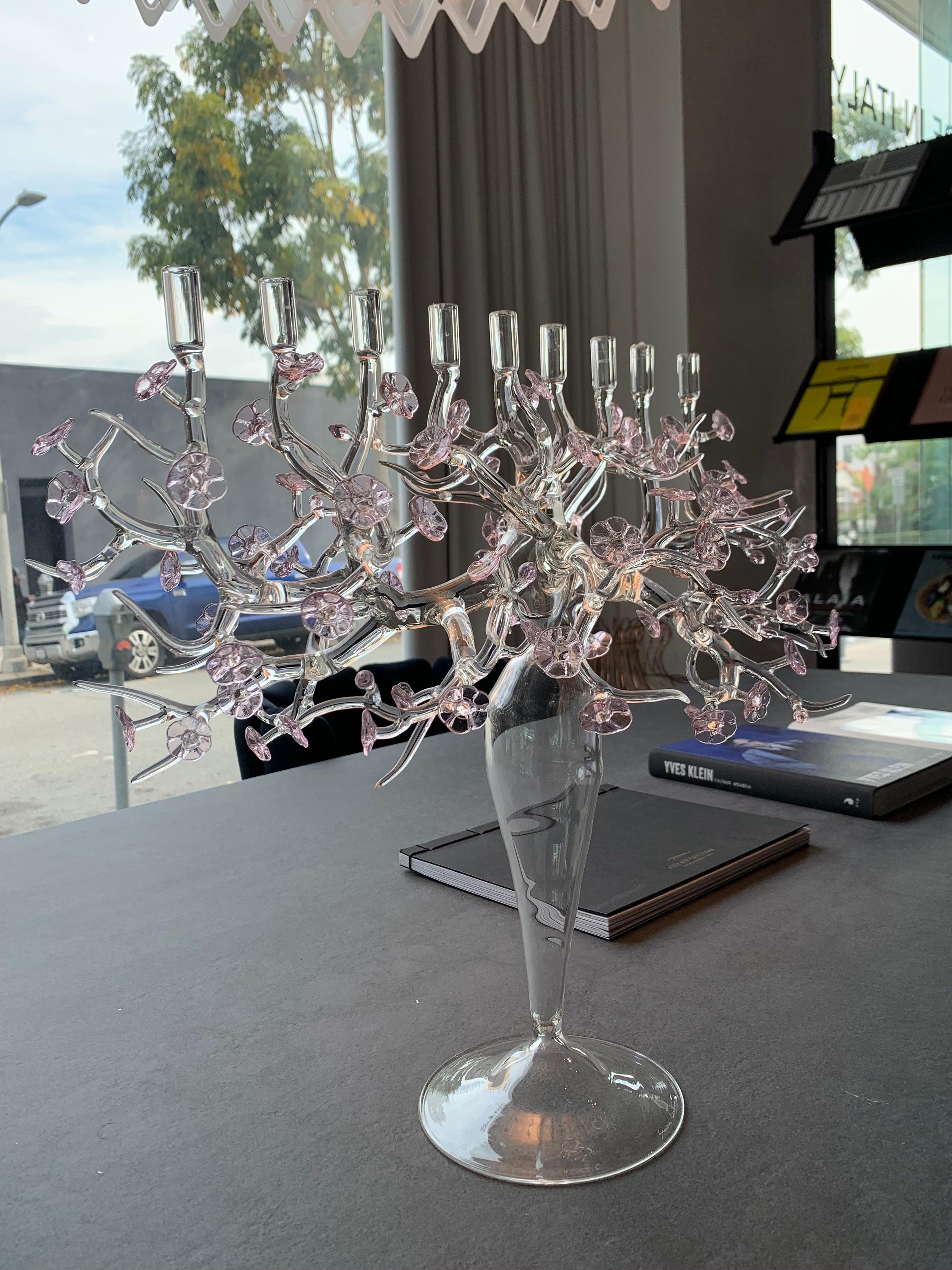 Contemporary In Stock in Los Angeles, Cherry Blossom Glass Candleabra, Simone Crestani For Sale