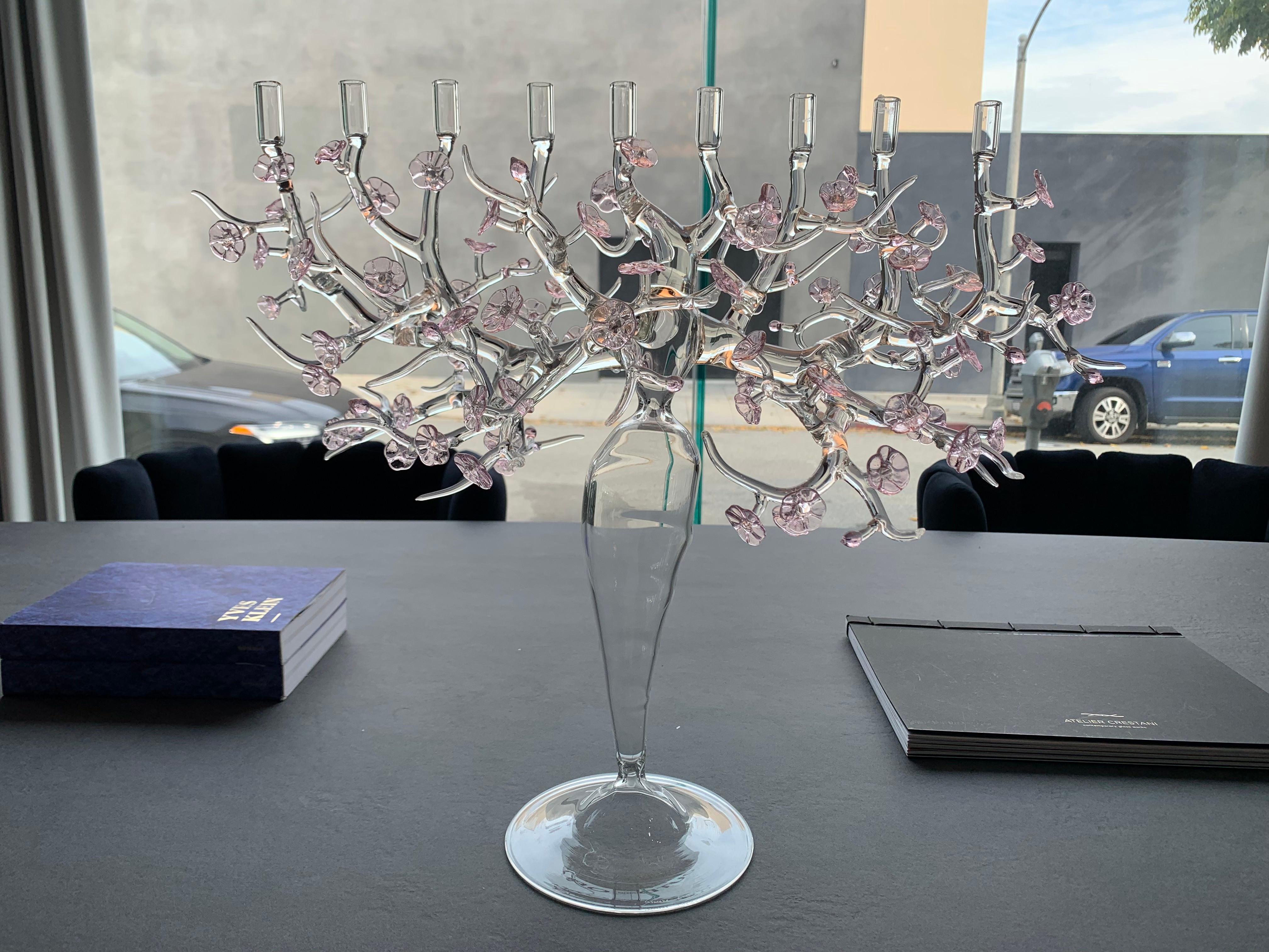 In Stock in Los Angeles, Cherry Blossom Glass Candleabra, Simone Crestani For Sale