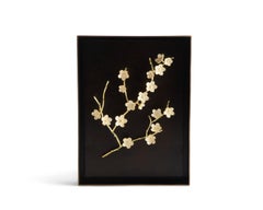 Cherry Blossom Shadow Box in Natural Brass and White Enamel