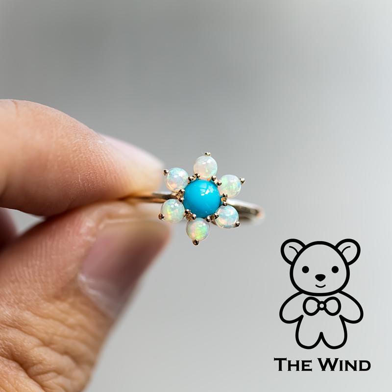 Cherry Blossom Flower Sleeping Beauty Turquoise & Australian Solid Opal Engagement Ring 14K Yellow Gold.


Free Domestic USPS First Class Shipping!  Free One Year Limited Warranty!  Free Gift Bag or Box with every order!



Opal—the queen of