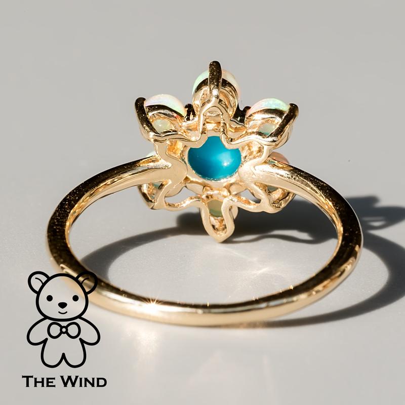 Cherry Blossom Sleeping Beauty Turquoise & Solid Opal Ring 14K Yellow Gold In New Condition For Sale In Suwanee, GA