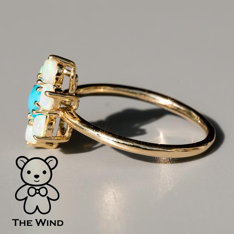Women's Cherry Blossom Sleeping Beauty Turquoise & Solid Opal Ring 14K Yellow Gold For Sale