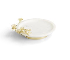 Cherry Blossom Trinket Trays in Pink Marble and Gold Tone Japanese Style