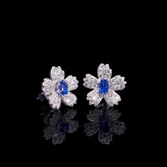 Cherry Blossoms Earrings, 18 Karat White Gold, Sapphire, Diamonds Earrings