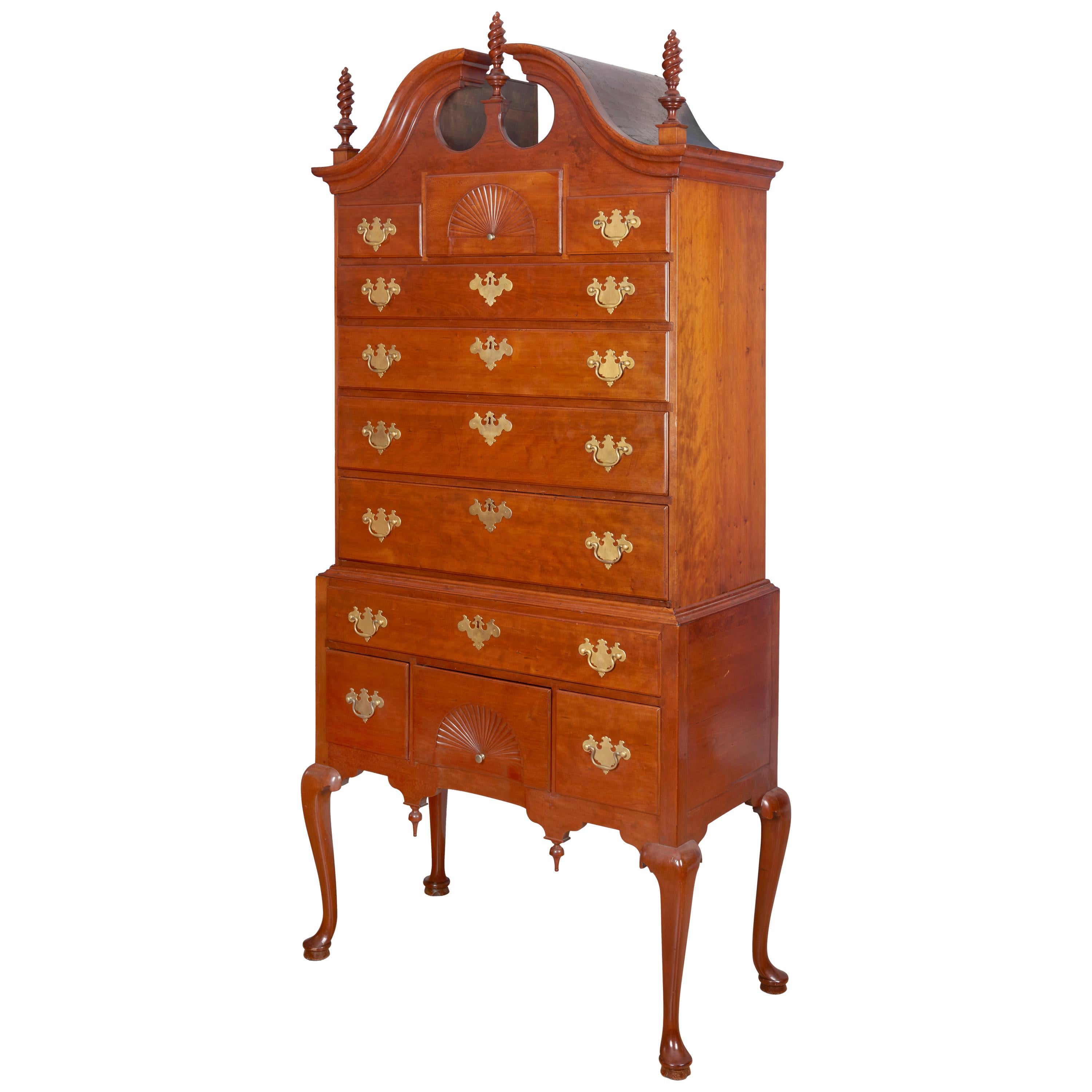 Cherry Bonnet Top Highboy For Sale