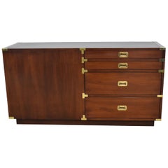 Vintage Cherry & Brass Campaign Style Office Credenza