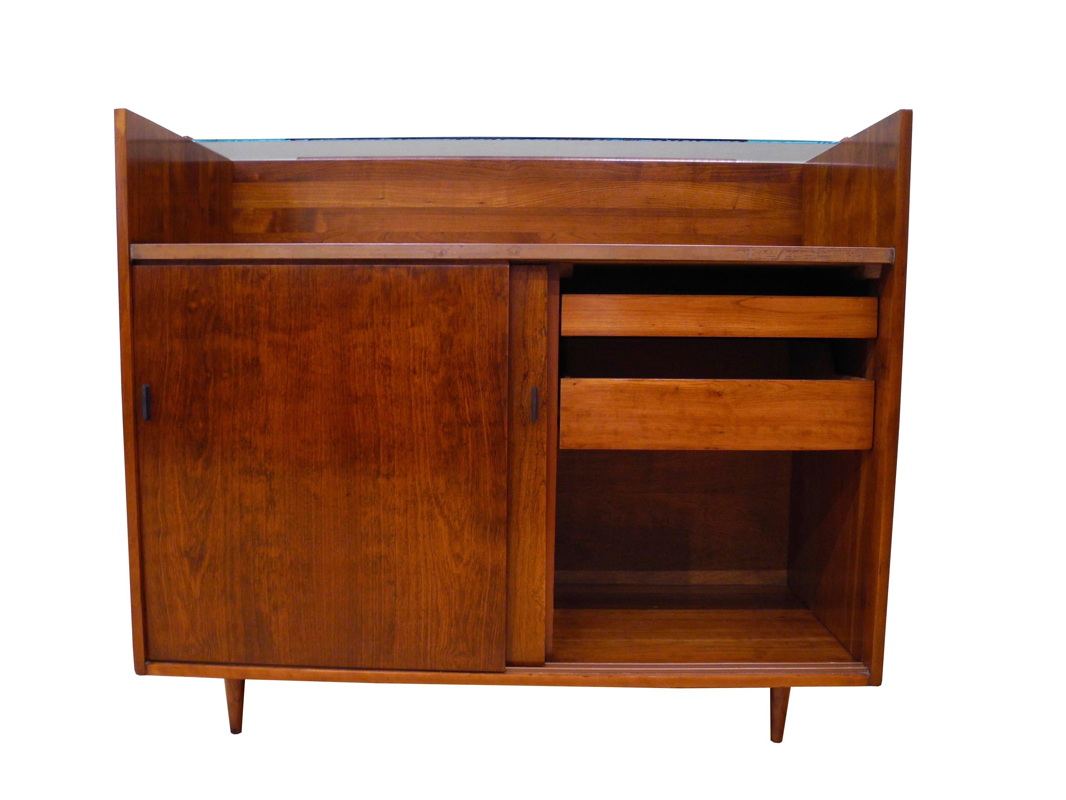 Mid-Century Modern Cherry Dry Bar with Copper Counter by Kipp Stewart for Glenn of California For Sale