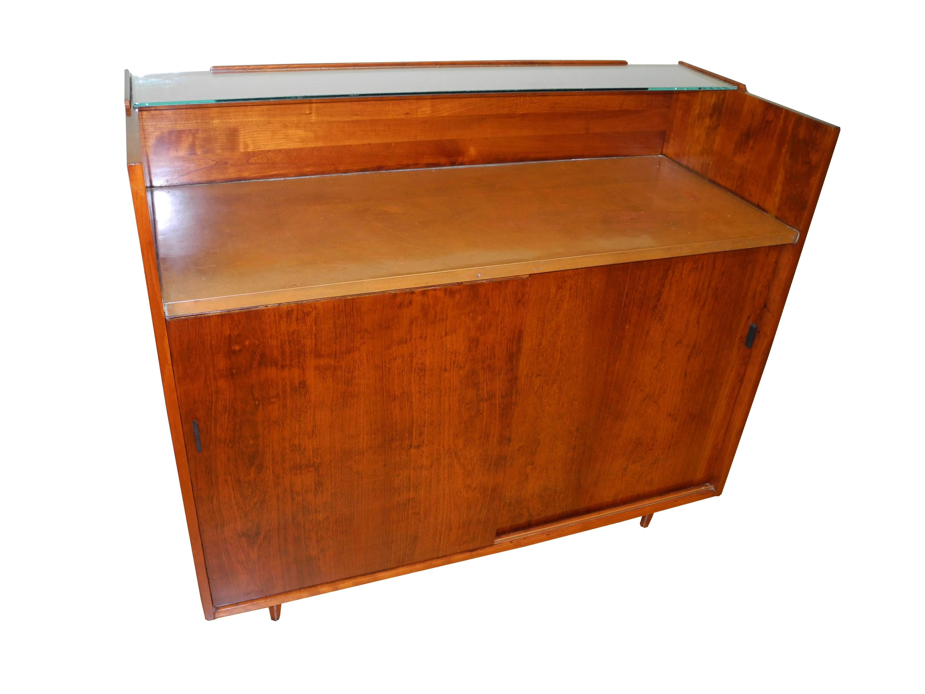 Cherry Dry Bar with Copper Counter by Kipp Stewart for Glenn of California In Good Condition For Sale In Hudson, NY