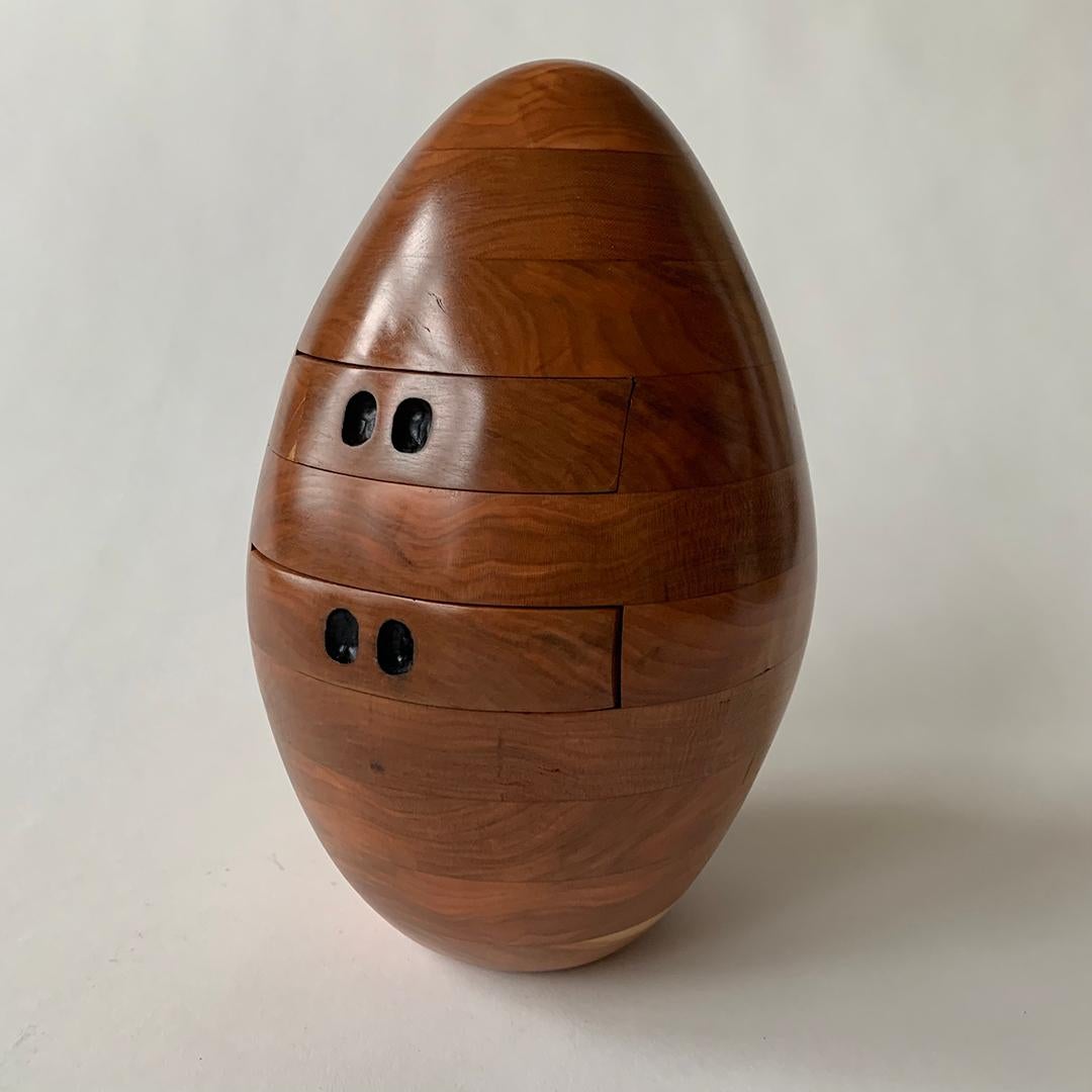 Modern Cherry Egg, Multi-Drawer Small Decorative Chest, Hand Carved Wood Sculpture For Sale