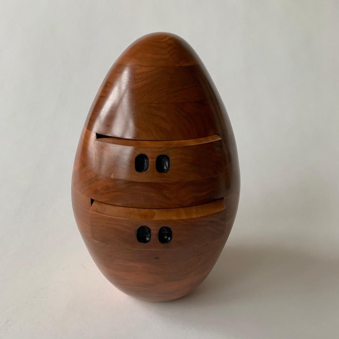 American Cherry Egg, Multi-Drawer Small Decorative Chest, Hand Carved Wood Sculpture For Sale