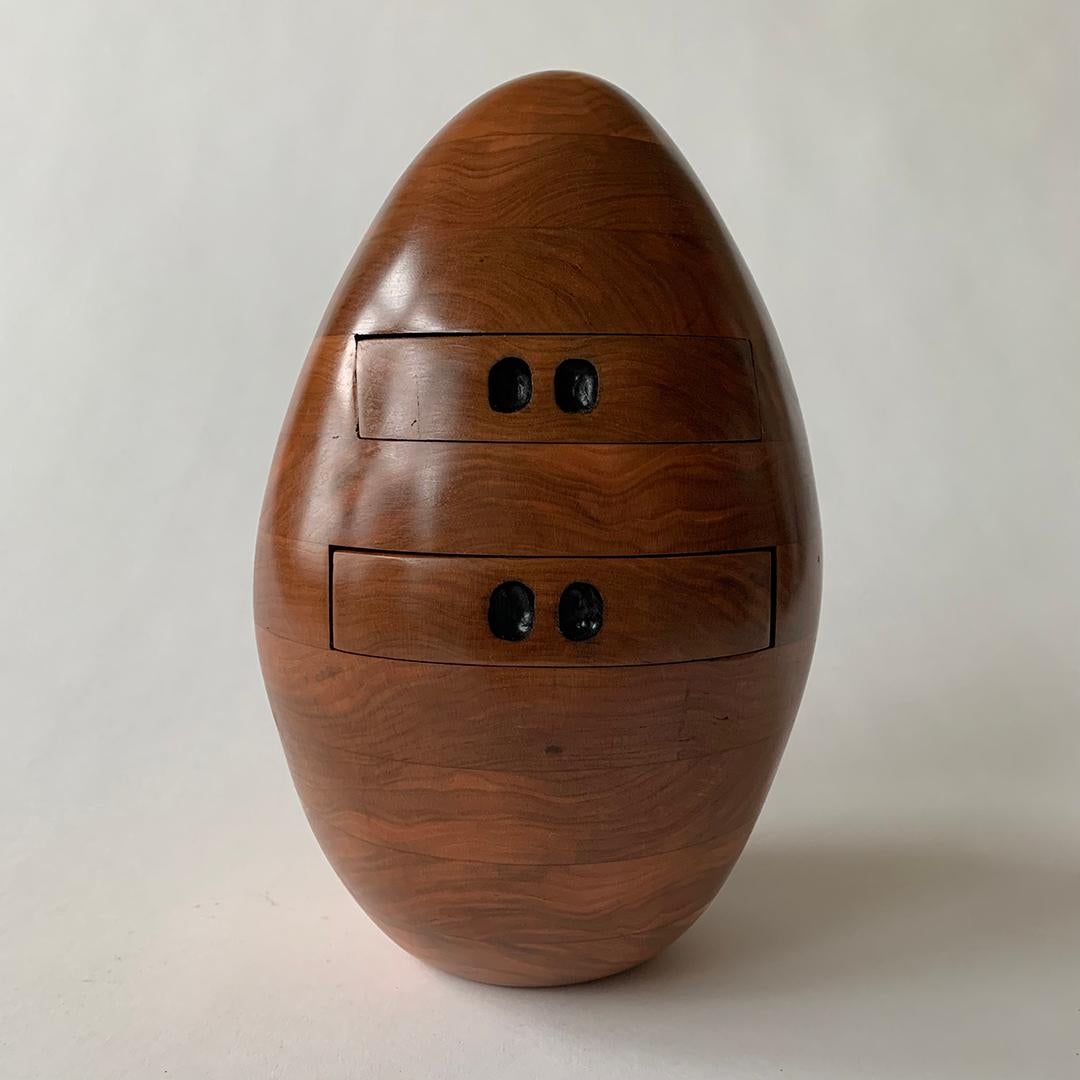 Cherry Egg, Multi-Drawer Small Decorative Chest, Hand Carved Wood Sculpture In Excellent Condition For Sale In Chicago, IL