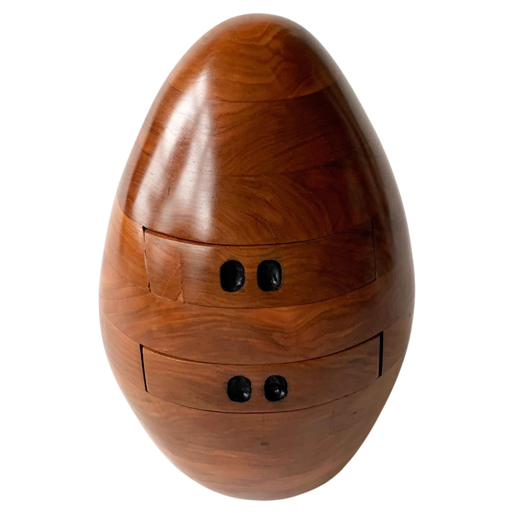 Cherry Egg, Multi-Drawer Small Decorative Chest, Hand Carved Wood Sculpture For Sale