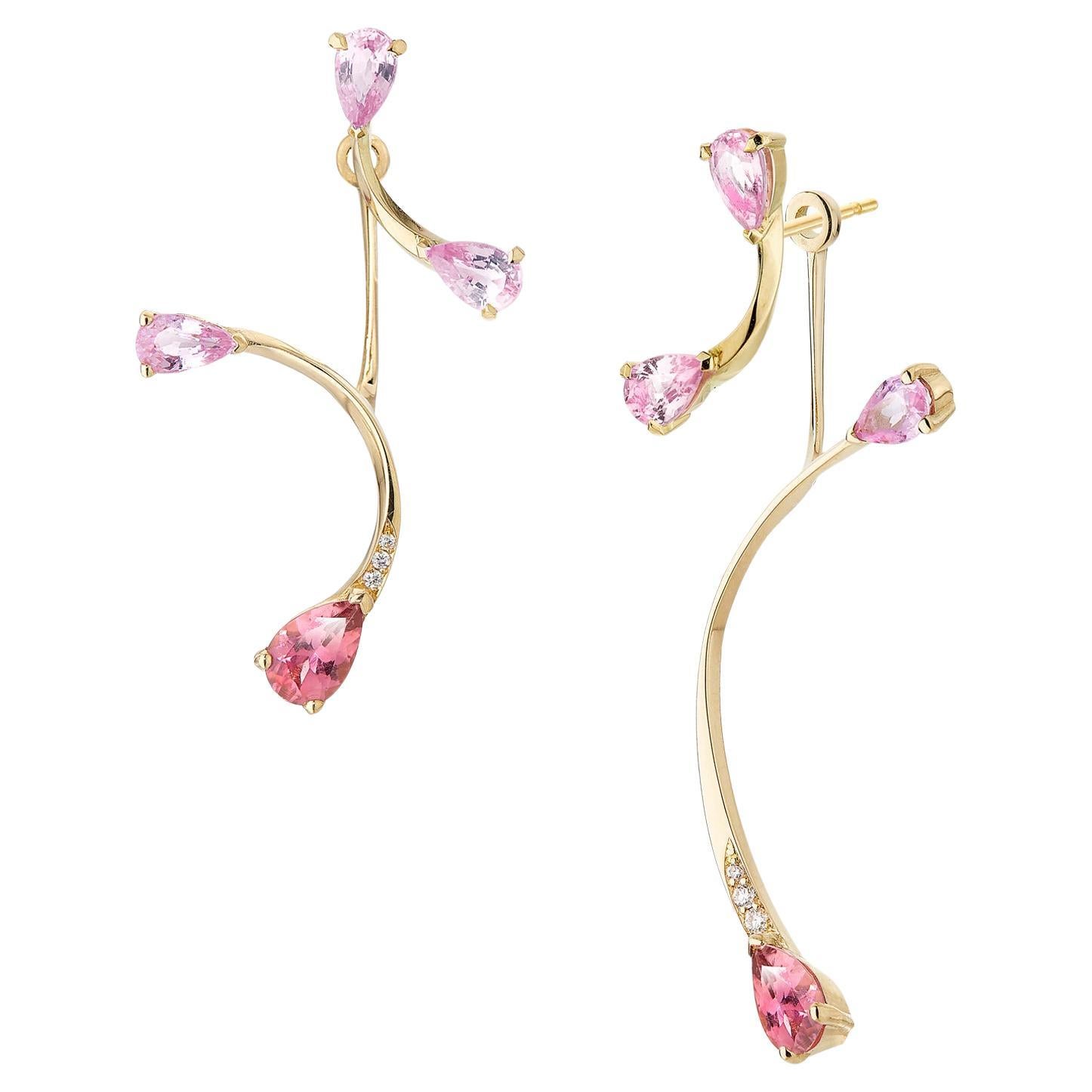 CHERRY FLARE EAR JACKETS & STUDS – Sapphire, Tourmaline and Diamond & 18K Gold