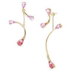 JACKETS D'OREILLES & STUDS EN FLARE DE CERISIER - Saphir, Tourmaline et Diamant & Or 18K