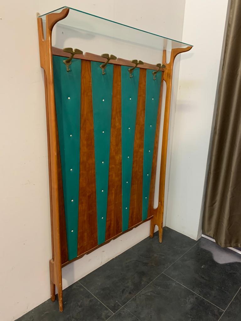 Mid-20th Century Cherry & Green Leatherette Coat Rack, 1950s For Sale
