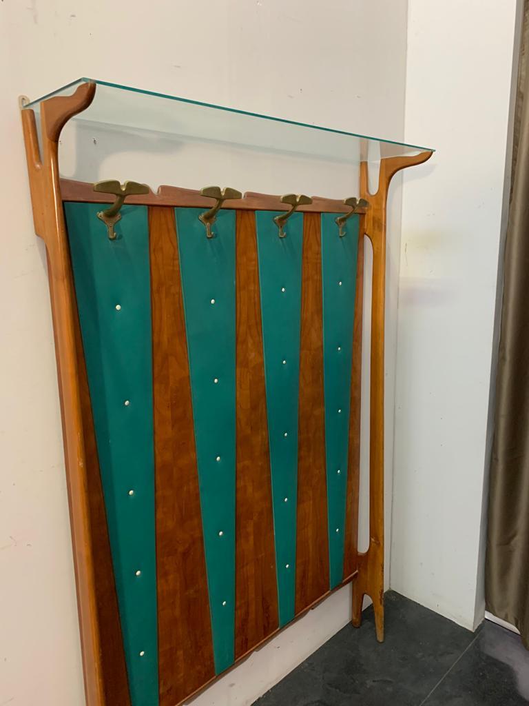 Brass Cherry & Green Leatherette Coat Rack, 1950s For Sale