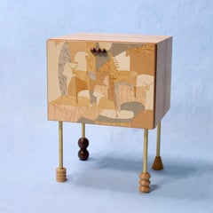 Cherry Herd Marquetry Nightstand with turned-wood and bras legs by VUUV Works