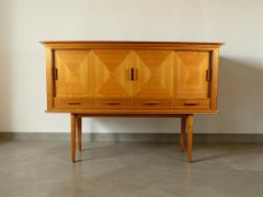 Cherry Highboard Sideboard, Geometric Marquetry, Germany, 1950s