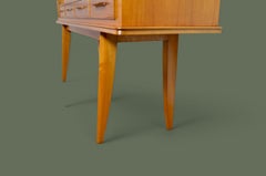 Cherry Highboard Sideboard, Geometric Marquetry, Germany, 1950s