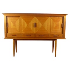 Cherry Highboard Sideboard, Geometric Marquetry, Germany, 1950s