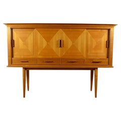 Cherry Highboard Sideboard, Geometric Marquetry, Germany, 1950s